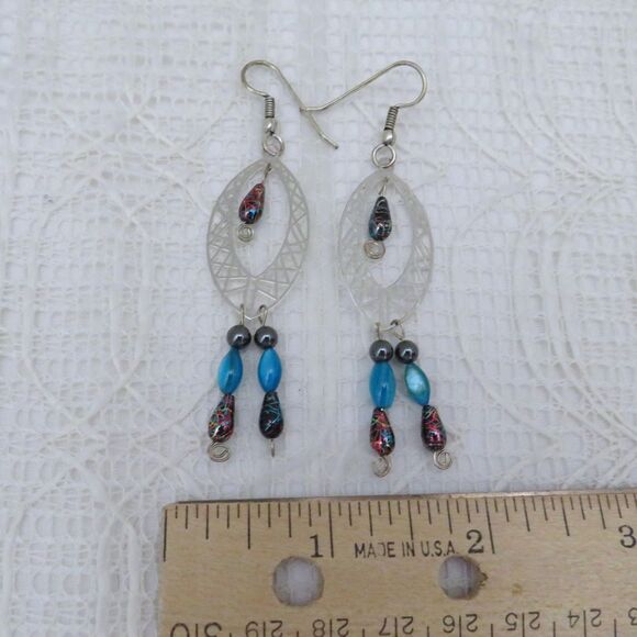 Silver Toned Chandelier Earrings, Hematite Jewelry, Long Dangle Earrings Women - Picture 5 of 9